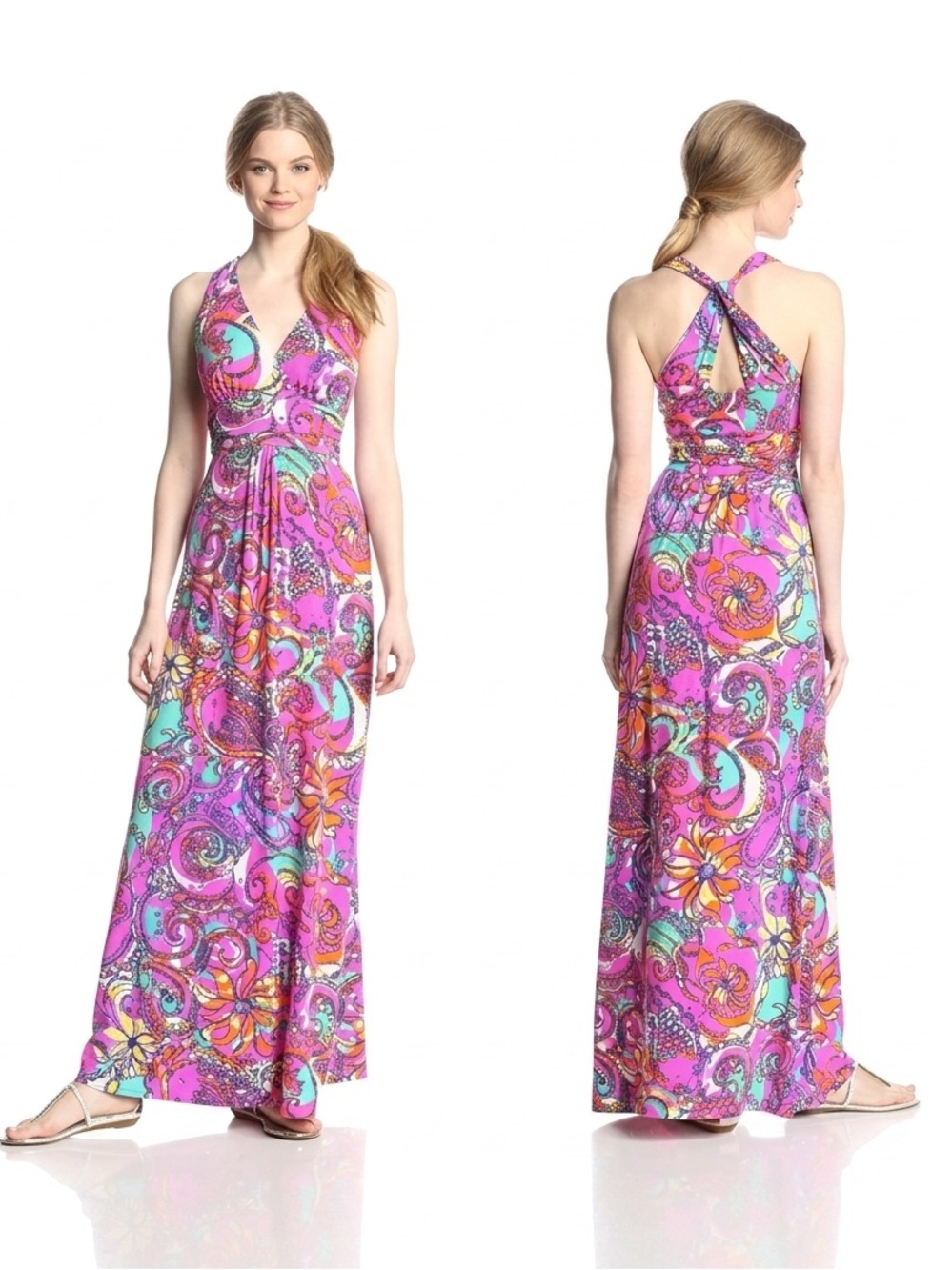 Lilly‎ Pulitzer Parrish Maxi Dress Sea & Be Seen Abstract Stretch Resortwear S